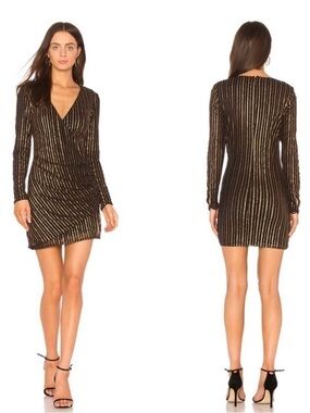 The Jetset Diaries TJD Faux Wrap Mini Dress Black w/ Fold Sequins S